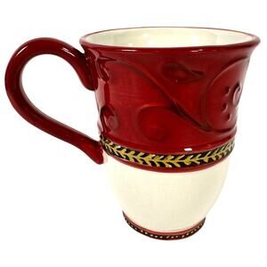 Fitz and Floyd Damask Holiday Red White Gold 4.5" Tall Coffee/Tea/Cup/Mug
